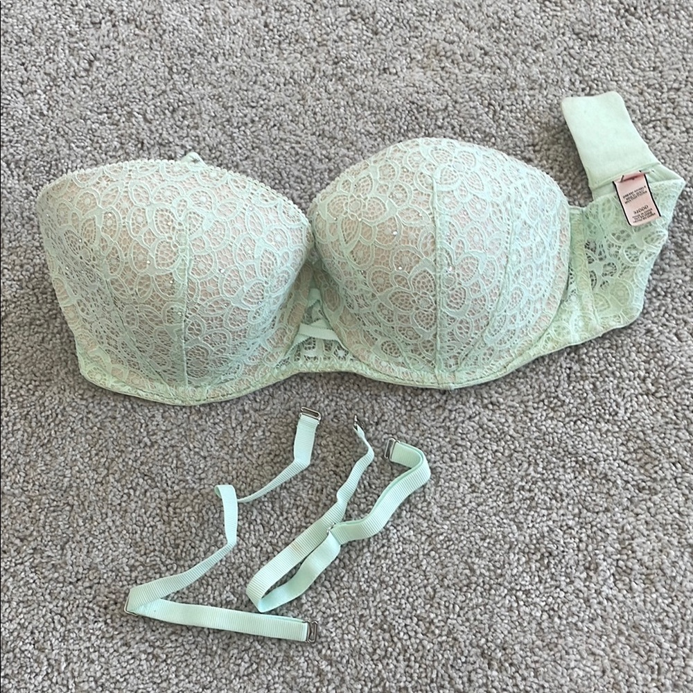 Mint Lace Strapless Bra